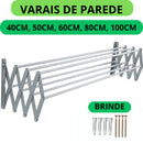 Varal de Parede Sanfonado Dobrável em Alumínio – 50cm a 100cm, Compacto e Resistente