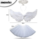 Kit Fantasia de Anjo – Asa, Tiara e Saia para Halloween, Carnaval e Festas