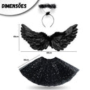 Kit Fantasia de Anjo – Asa, Tiara e Saia para Halloween, Carnaval e Festas