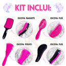 Kit Completo 5 Escovas de Cabelo Diversas + Touca de Cetim Antifrizz