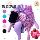 Kit Completo 5 Escovas de Cabelo Diversas + Touca de Cetim Antifrizz