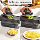 Fatiador e Ralador Profissional 16 em 1 em Aço Inox – Cortador Multiuso de Legumes, Verduras, Frutas e Alimentos