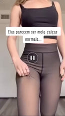 Kit Meia-Calça Transparente Preta com Forro Térmico de Pelúcia