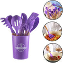 Jogo de Utensílios de Cozinha 11 Peças em Silicone com Cabo de Madeira + Copo Suporte