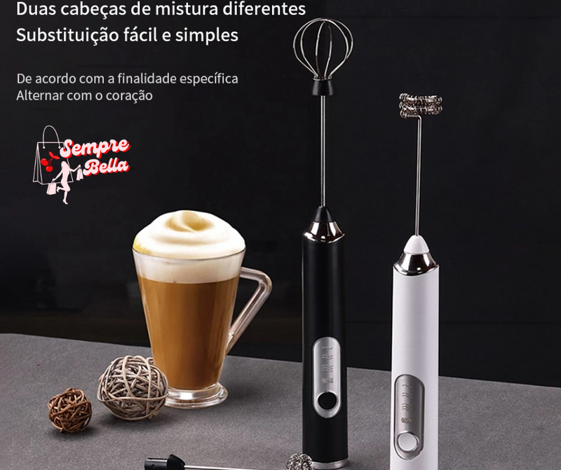 Mixer Elétrico 2 em 1 – Batedor e Misturador para Café, Leite e Claras de Ovos | Utensílio de Cozinha