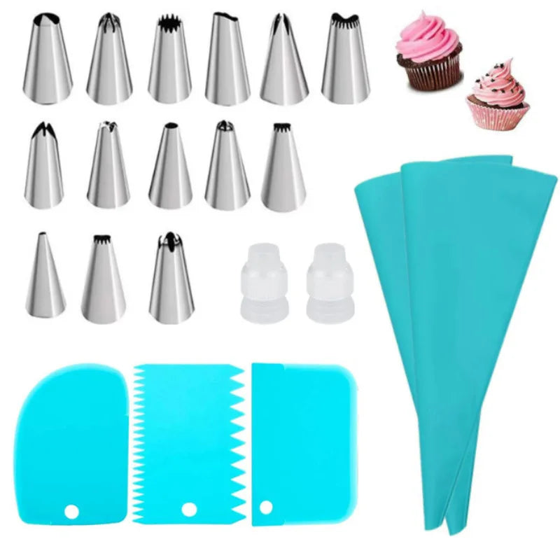 Conjunto de Sacos de Confeitar e Bicos de Aço Inox – Kit Reutilizável para Decoração de Bolos