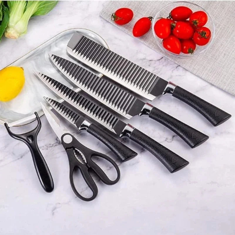 Conjunto de Facas Black Wave 6 Peças – Facas de Aço Inoxidável Profissionais para Cozinha