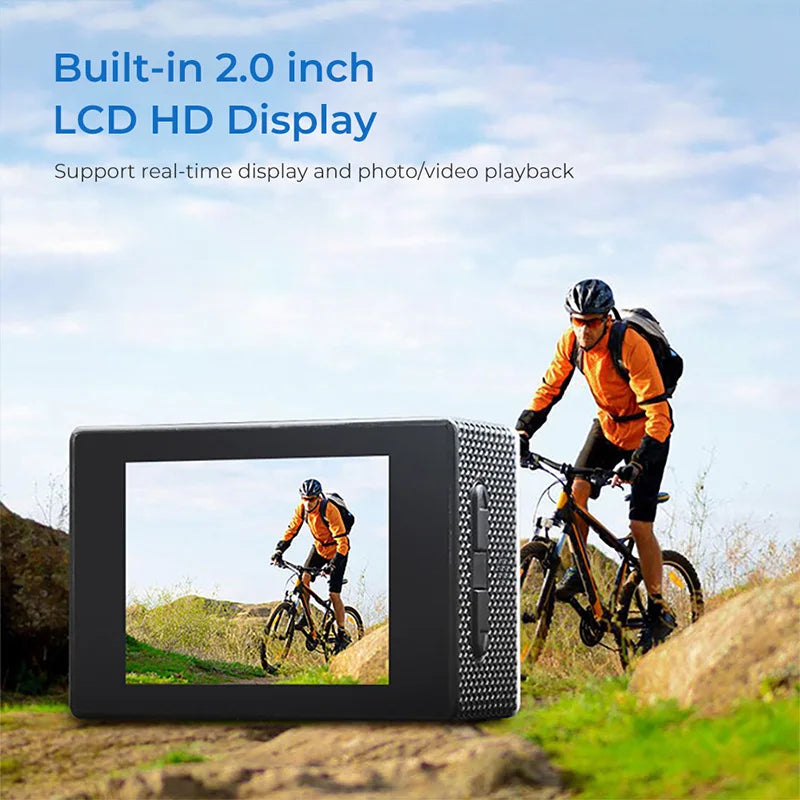Câmera de Ação 4K Ultra HD – À Prova d’Água com Case + Tela 2.0”