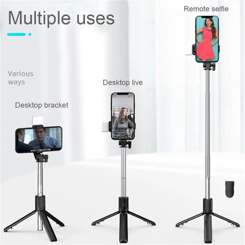 Bastão de Selfie Stick com Luz e Controle Remoto Bluetooth