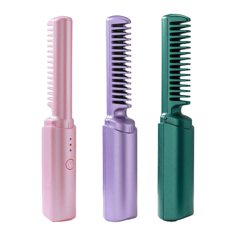 Escova Alisadora de Cabelo Portátil – Mini Pente Recarregável e Aquecido