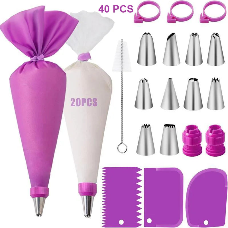 Conjunto de Sacos de Confeitar e Bicos de Aço Inox – Kit Reutilizável para Decoração de Bolos