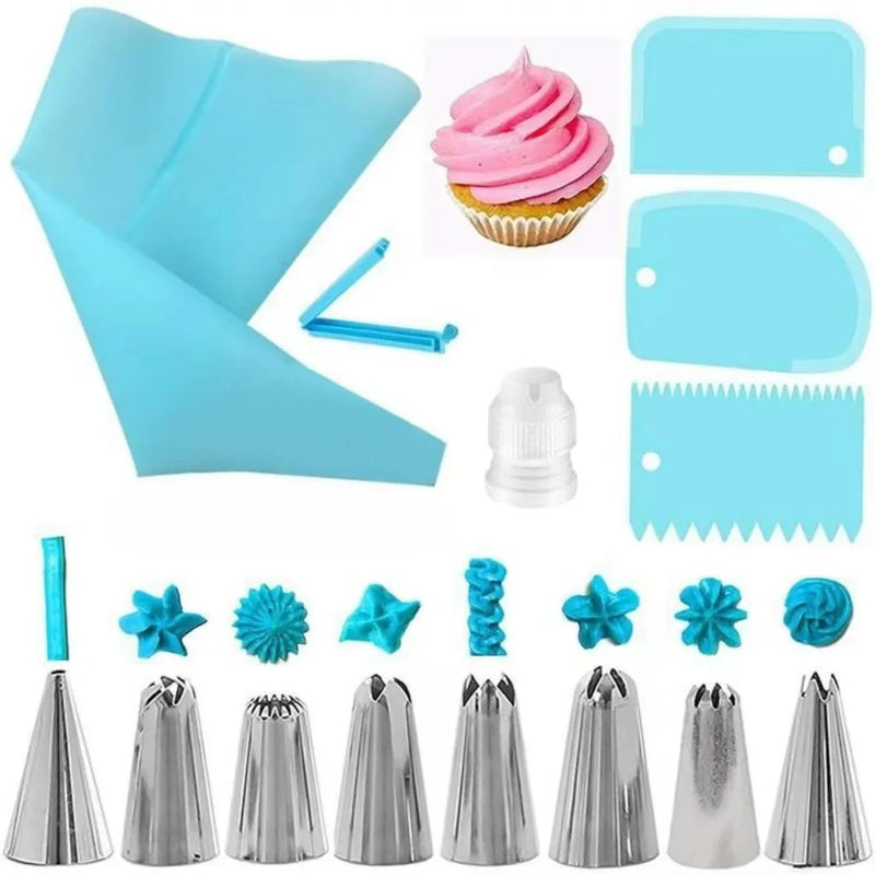 Conjunto de Sacos de Confeitar e Bicos de Aço Inox – Kit Reutilizável para Decoração de Bolos