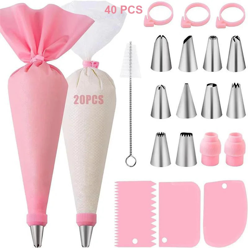 Conjunto de Sacos de Confeitar e Bicos de Aço Inox – Kit Reutilizável para Decoração de Bolos