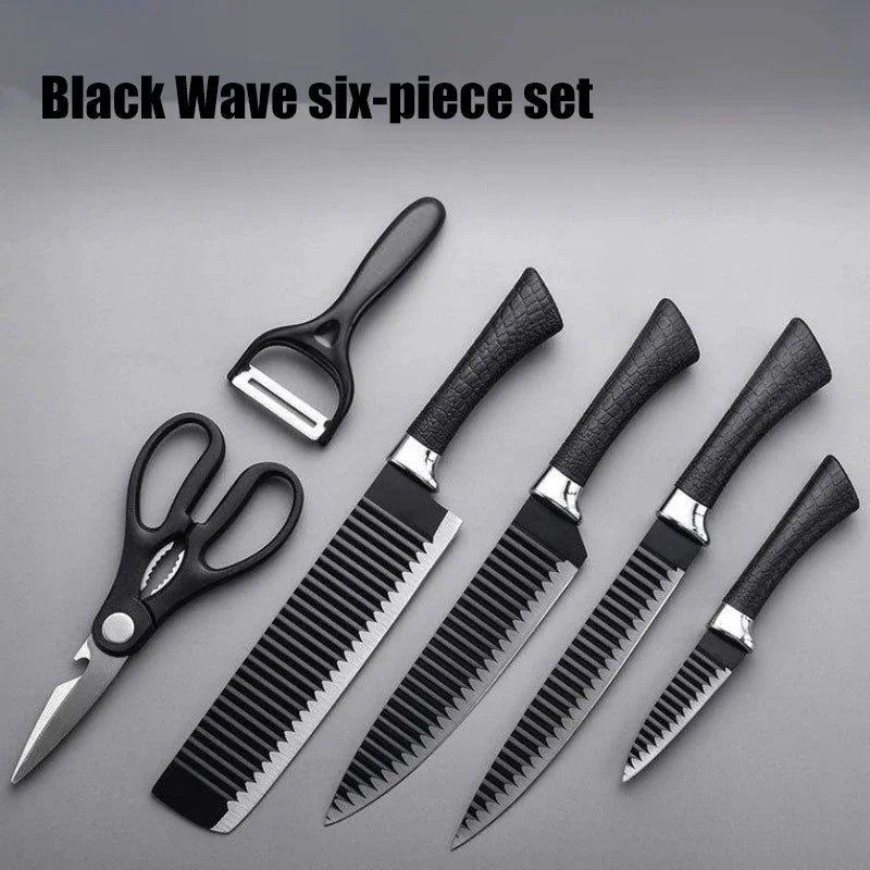 Conjunto de Facas Black Wave 6 Peças – Facas de Aço Inoxidável Profissionais para Cozinha