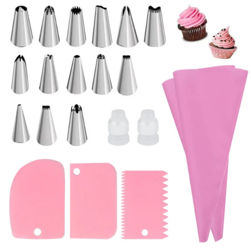 Conjunto de Sacos de Confeitar e Bicos de Aço Inox – Kit Reutilizável para Decoração de Bolos