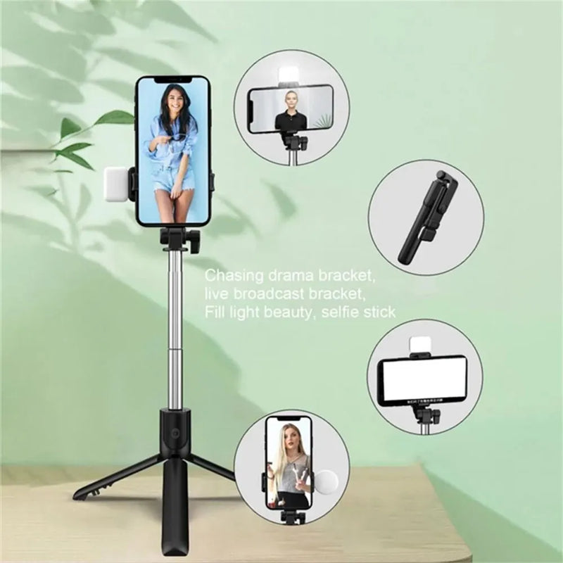 Bastão de Selfie Stick com Luz e Controle Remoto Bluetooth