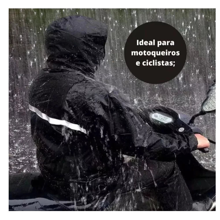 Conjunto Capa de Chuva Impermeável para Motoqueiros e Ciclistas – Jaqueta com Capuz + Calça