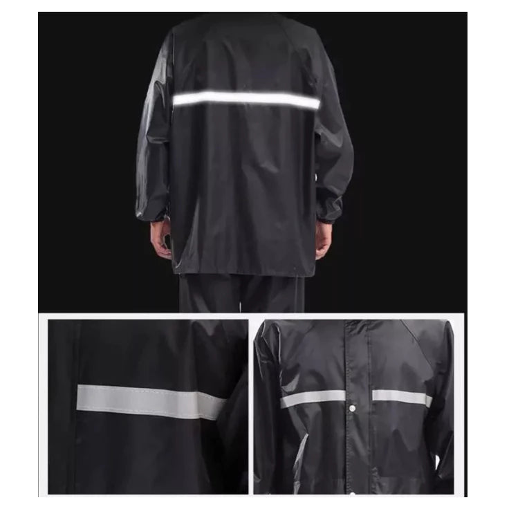 Conjunto Capa de Chuva Impermeável para Motoqueiros e Ciclistas – Jaqueta com Capuz + Calça