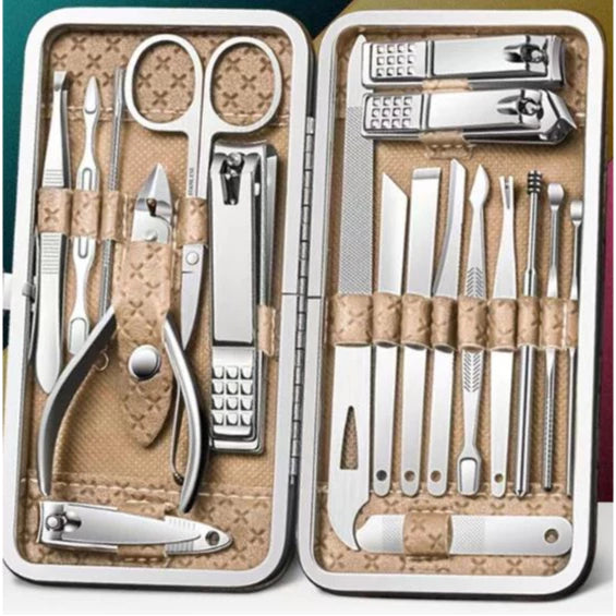 Conjunto 19 Peças Manicure Clippers De Unhas De Aço Inoxidável