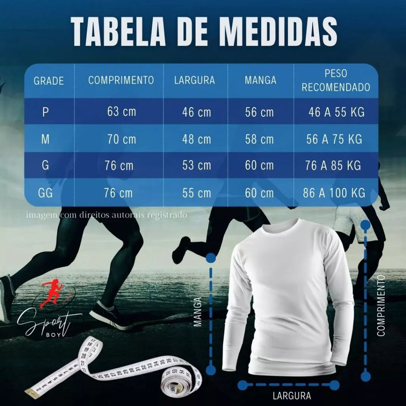 Camisa Térmica Masculina Manga Longa UV 50+ Segunda Pele para Esportes