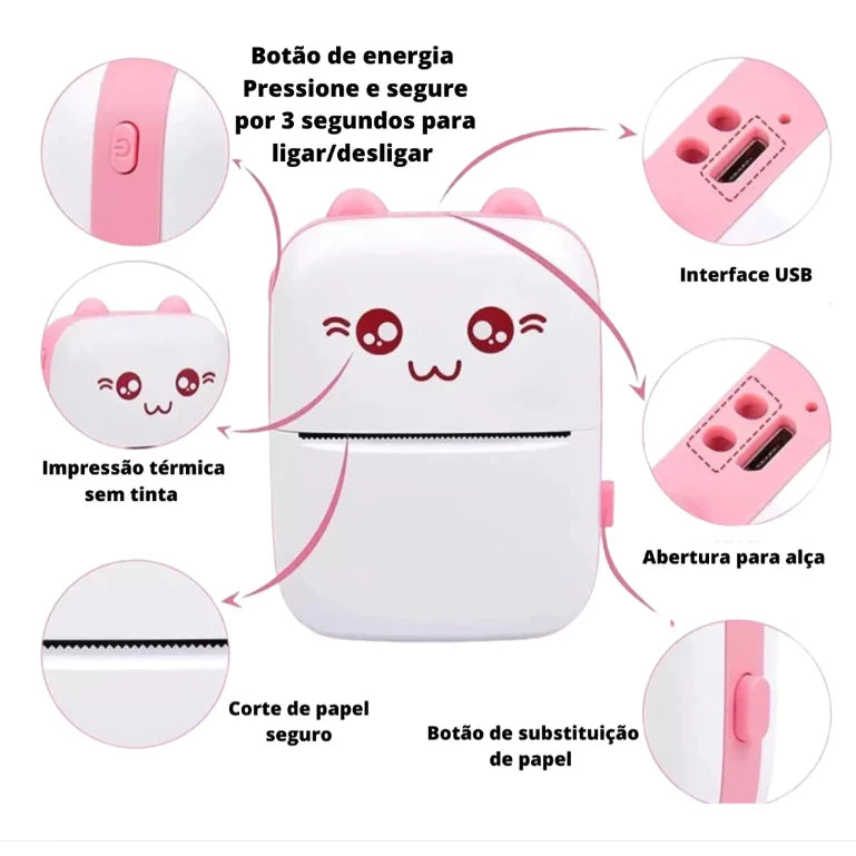 Mini Impressora Portátil para Fotos e Desenhos – Compatível com Celulares Android e iPhone