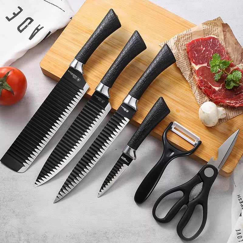 Kit 6 Facas de Churrasco Profissionais Antiaderentes + Amolador
