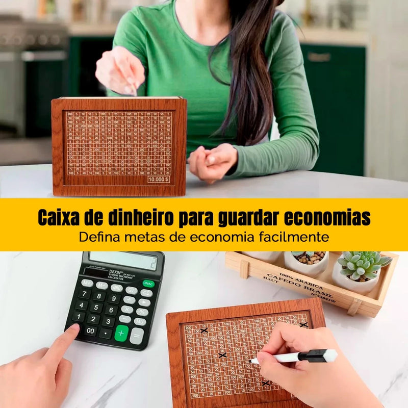 Cofre Desafio 10 Mil Woodbox – Cofrinho de MDF Premium para Poupança