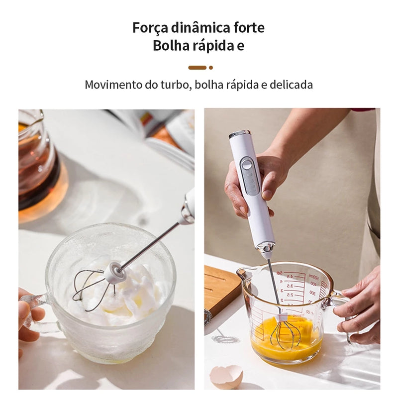 Mixer Elétrico 2 em 1 – Batedor e Misturador para Café, Leite e Claras de Ovos | Utensílio de Cozinha