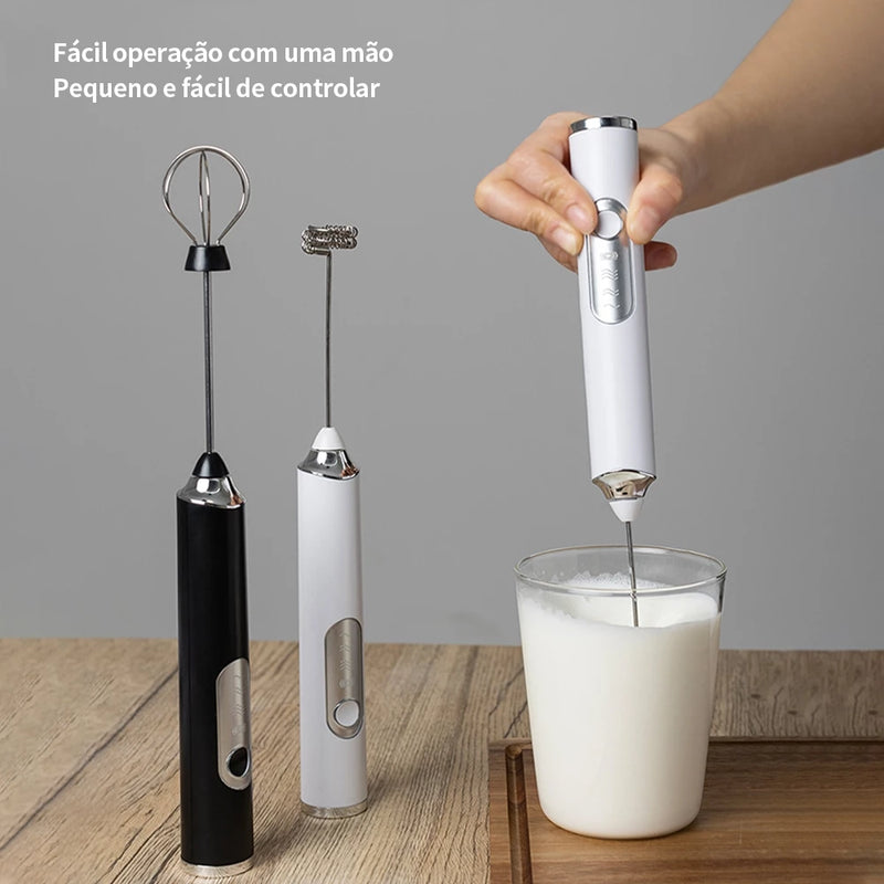 Mixer Elétrico 2 em 1 – Batedor e Misturador para Café, Leite e Claras de Ovos | Utensílio de Cozinha