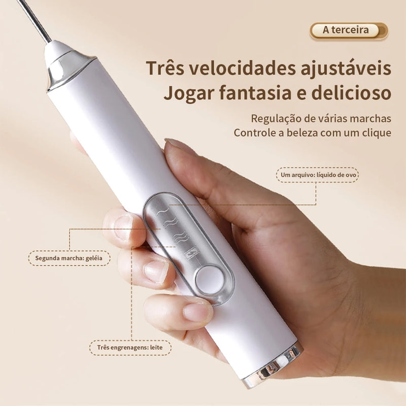 Mixer Elétrico 2 em 1 – Batedor e Misturador para Café, Leite e Claras de Ovos | Utensílio de Cozinha