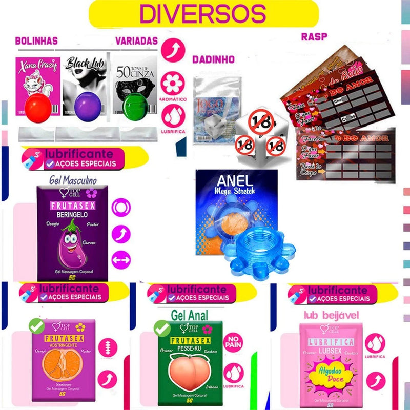 Kit Sex Shop com 40 Itens Eróticos – Vibrador, Anel Peniano e Lubrificante Íntimo Golds para Casais