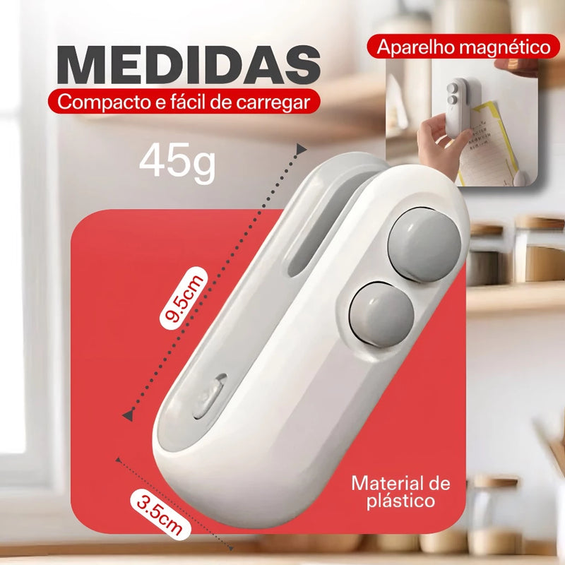 Mini Seladora de Sacos Plásticos 2 em 1 – Portátil, Elétrica e Recarregável via USB