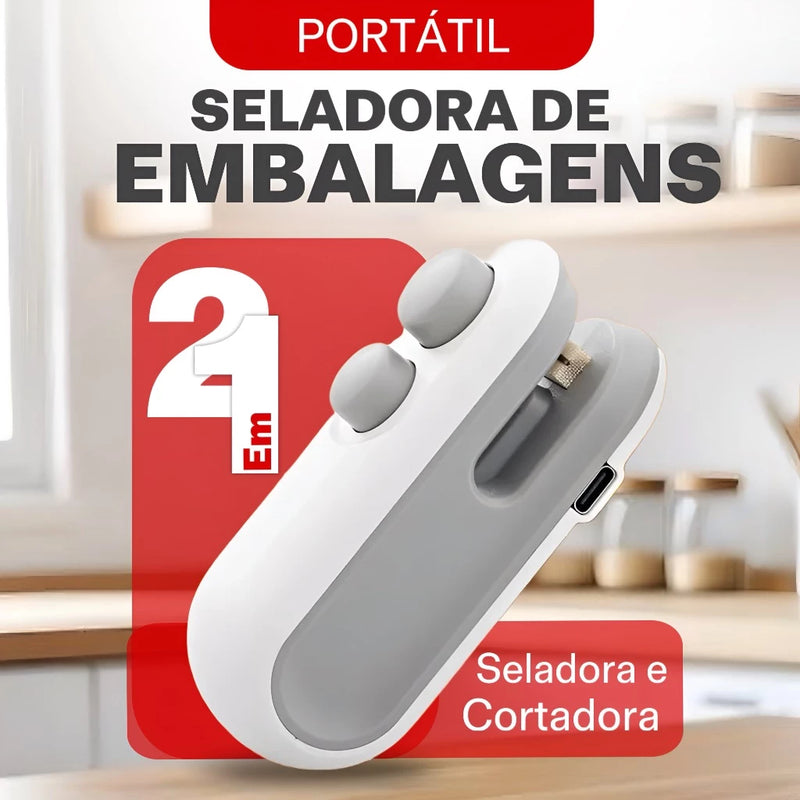 Mini Seladora de Sacos Plásticos 2 em 1 – Portátil, Elétrica e Recarregável via USB