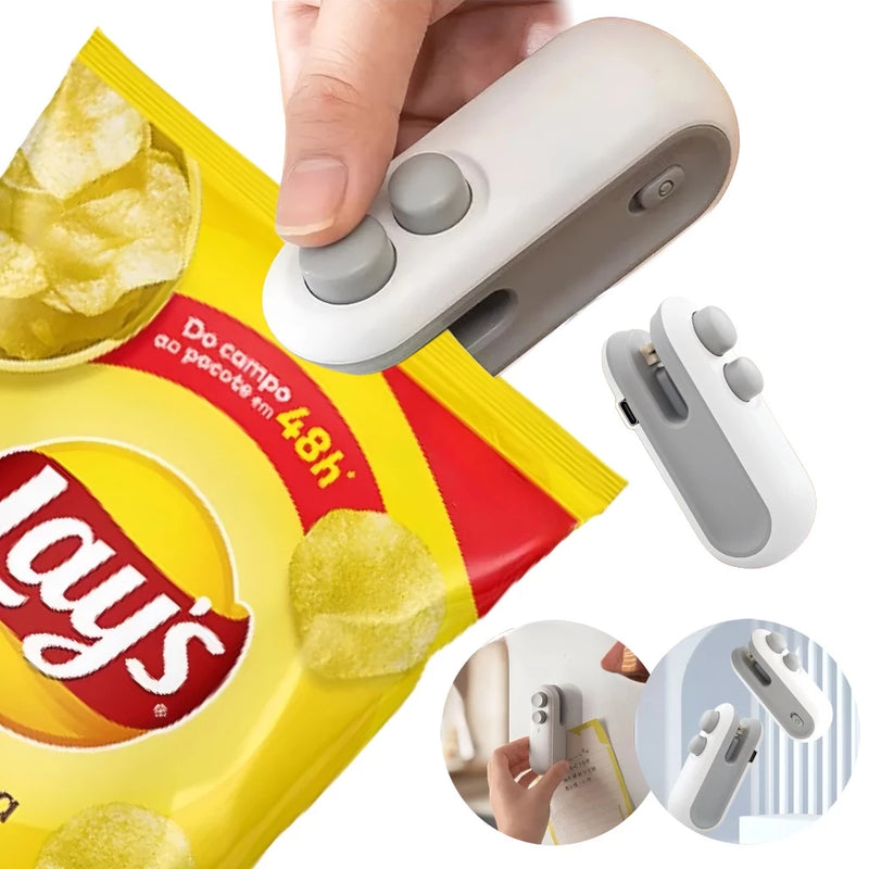 Mini Seladora de Sacos Plásticos 2 em 1 – Portátil, Elétrica e Recarregável via USB