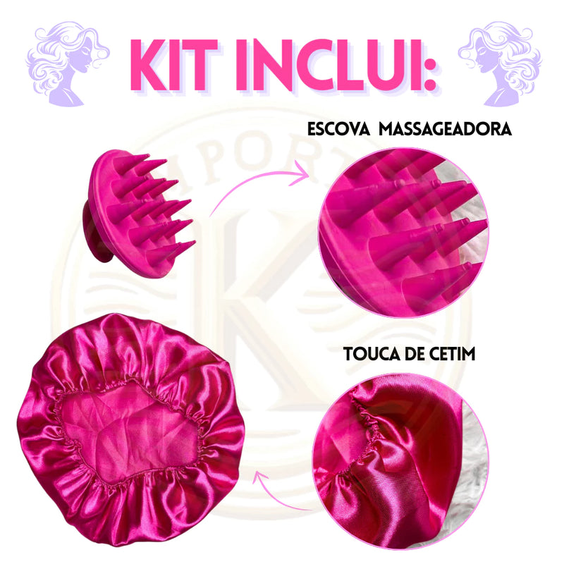 Kit Completo 5 Escovas de Cabelo Diversas + Touca de Cetim Antifrizz