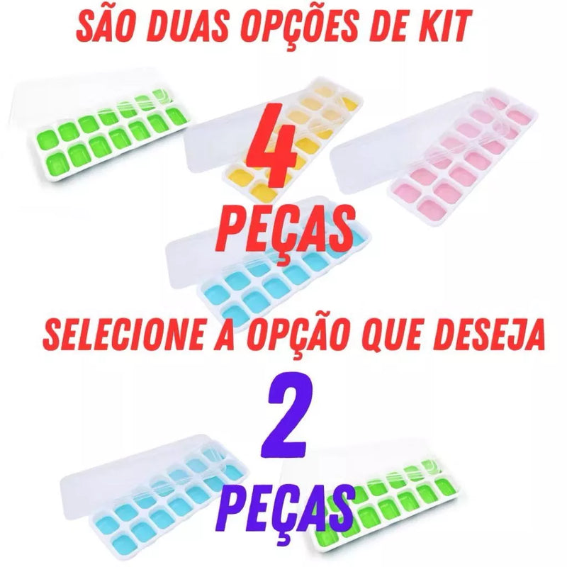 Kit Formas de Gelo com Tampa Rígida e Fundo de Silicone Flexível