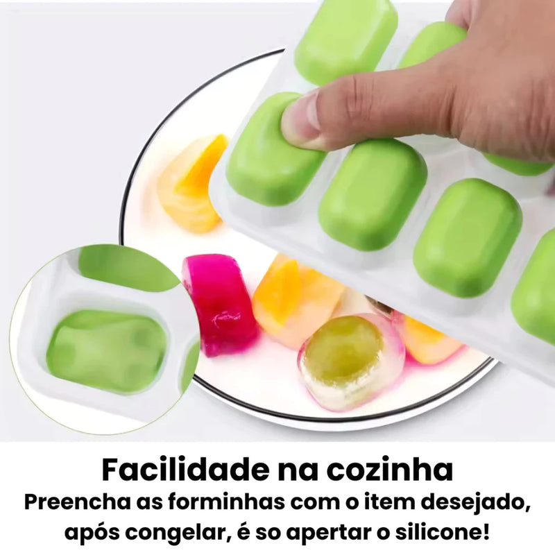 Kit Formas de Gelo com Tampa Rígida e Fundo de Silicone Flexível