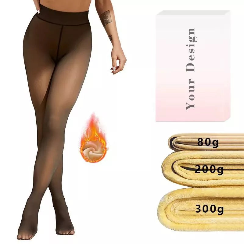 Kit Meia-Calça Transparente Preta com Forro Térmico de Pelúcia