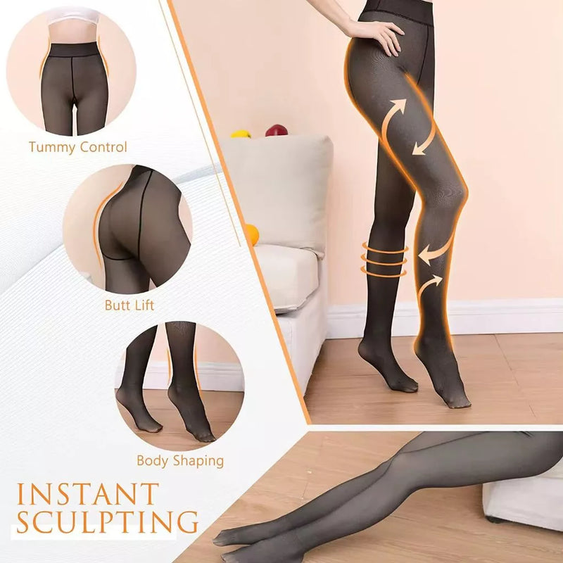 Kit Meia-Calça Transparente Preta com Forro Térmico de Pelúcia