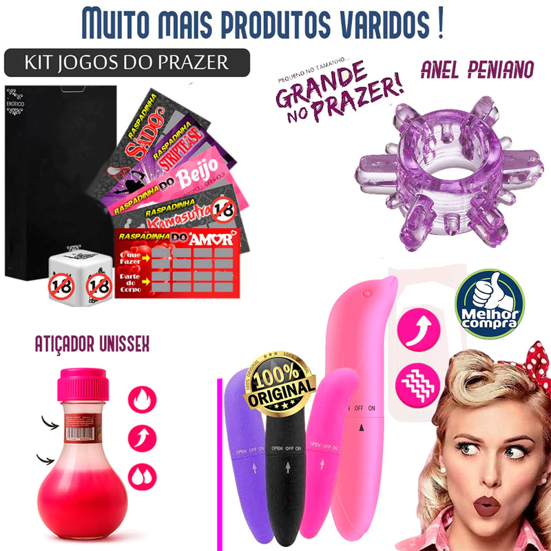 Kit Sex Shop com 40 Itens Eróticos – Vibrador, Anel Peniano e Lubrificante Íntimo Golds para Casais