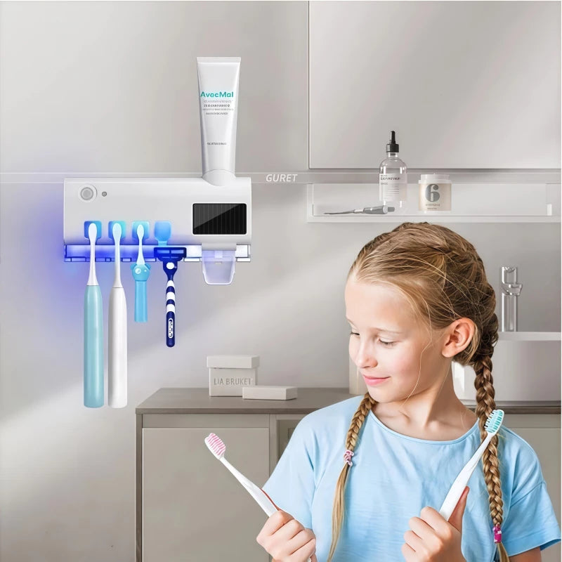Porta Escova de Dentes com Esterilizador UV e Dispenser de Creme Dental – Suporte Organizador de Escovas