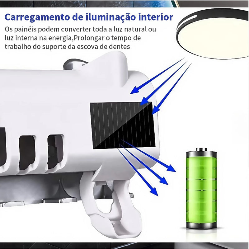 Porta Escova de Dentes com Esterilizador UV e Dispenser de Creme Dental – Suporte Organizador de Escovas