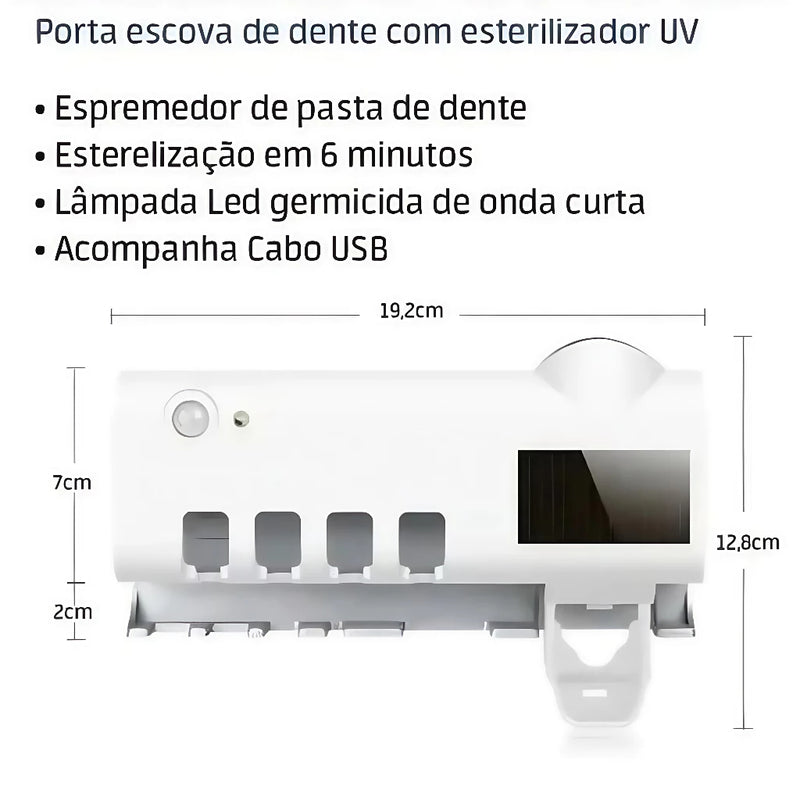 Porta Escova de Dentes com Esterilizador UV e Dispenser de Creme Dental – Suporte Organizador de Escovas