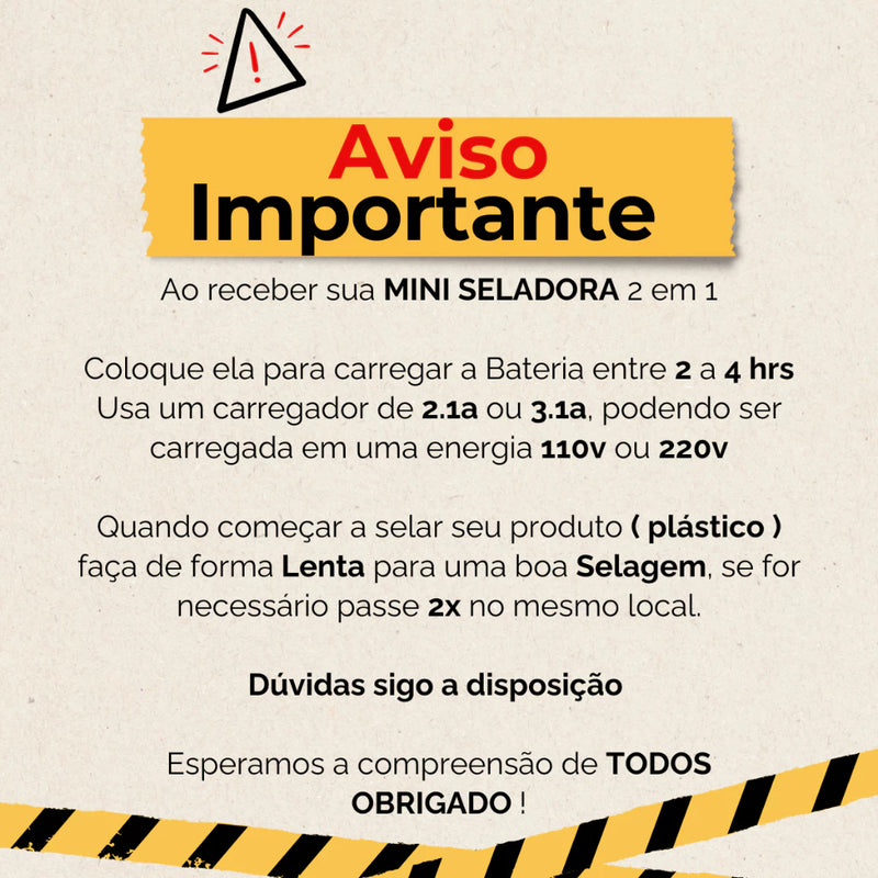 Mini Seladora de Sacos Plásticos 2 em 1 – Portátil, Elétrica e Recarregável via USB