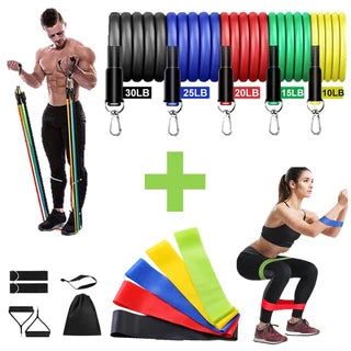 Kit de Treino com Elásticos Extensores + 5 Mini Bands Resistentes