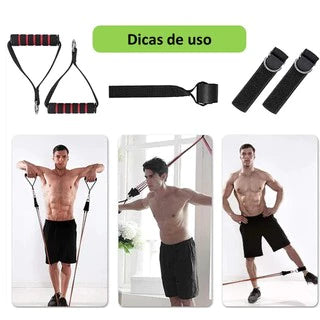 Kit de Treino com Elásticos Extensores + 5 Mini Bands Resistentes