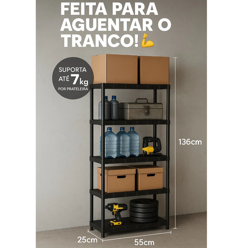 Organizador Modular com 5 Prateleiras – Estante de Plástico Multiuso para Casa
