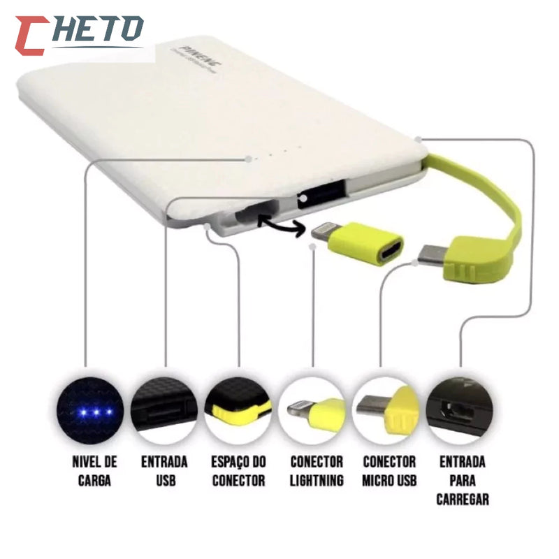 Carregador Portátil Pineng 10.000mAh e 5.000mAh – Power Bank com Adaptador iPhone/V8