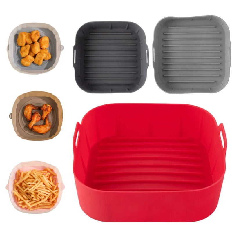 Forma de Silicone Quadrada 16x16cm com Alça – Assadeira para Air Fryer e Forno