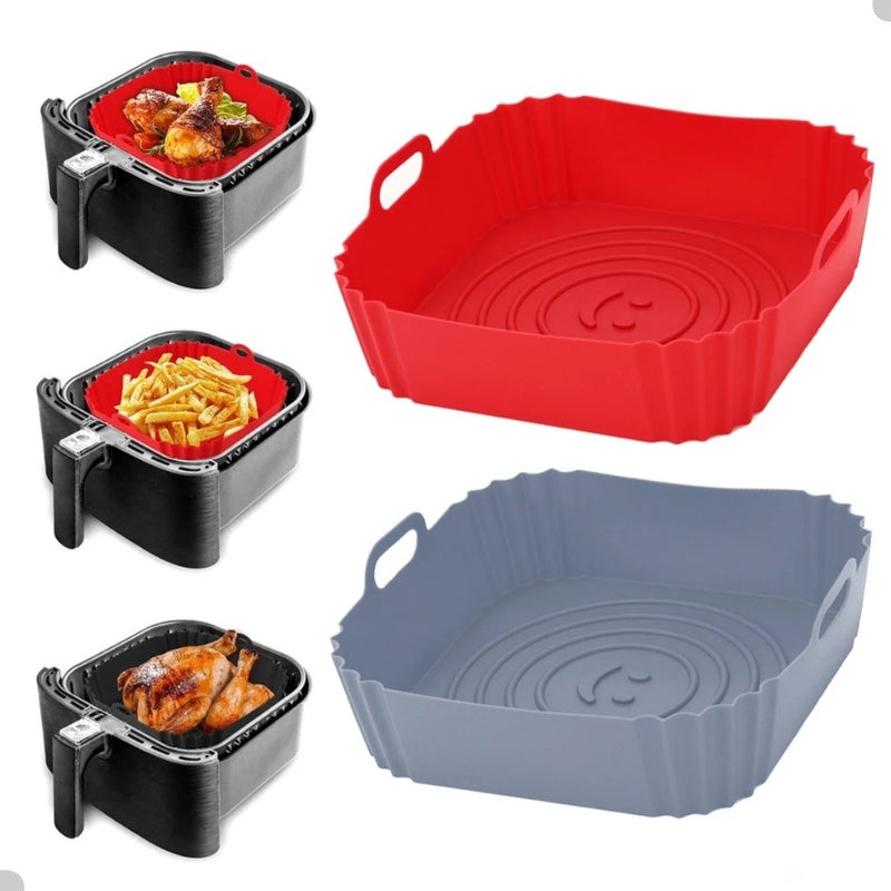 Forma de Silicone Quadrada 16x16cm com Alça – Assadeira para Air Fryer e Forno